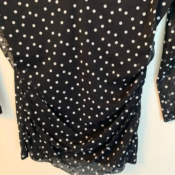 INC black white polka dot V-neck blouse  3/4 sleeve mesh M - Picture 8 of 9